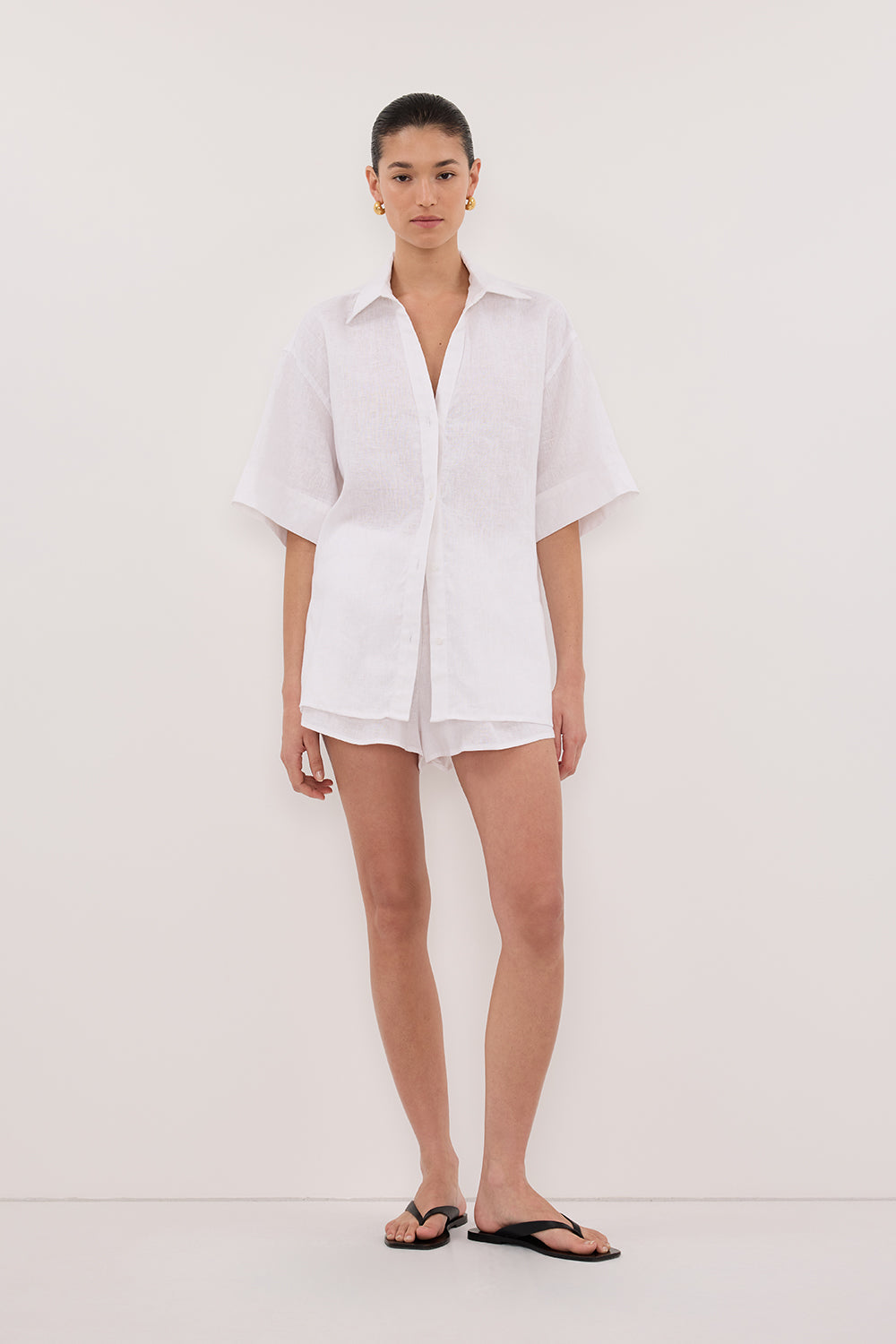HELENA WHITE SHORT SLEEVE LINEN SHIRT