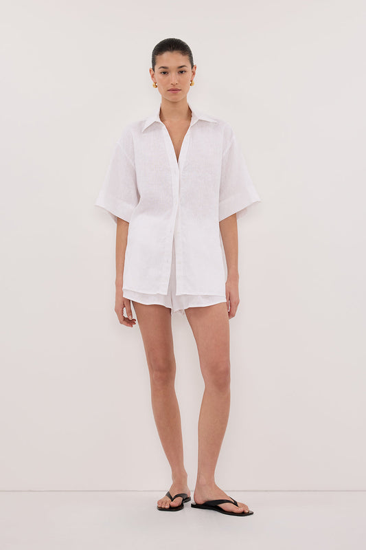 HELENA WHITE SHORT SLEEVE LINEN SHIRT