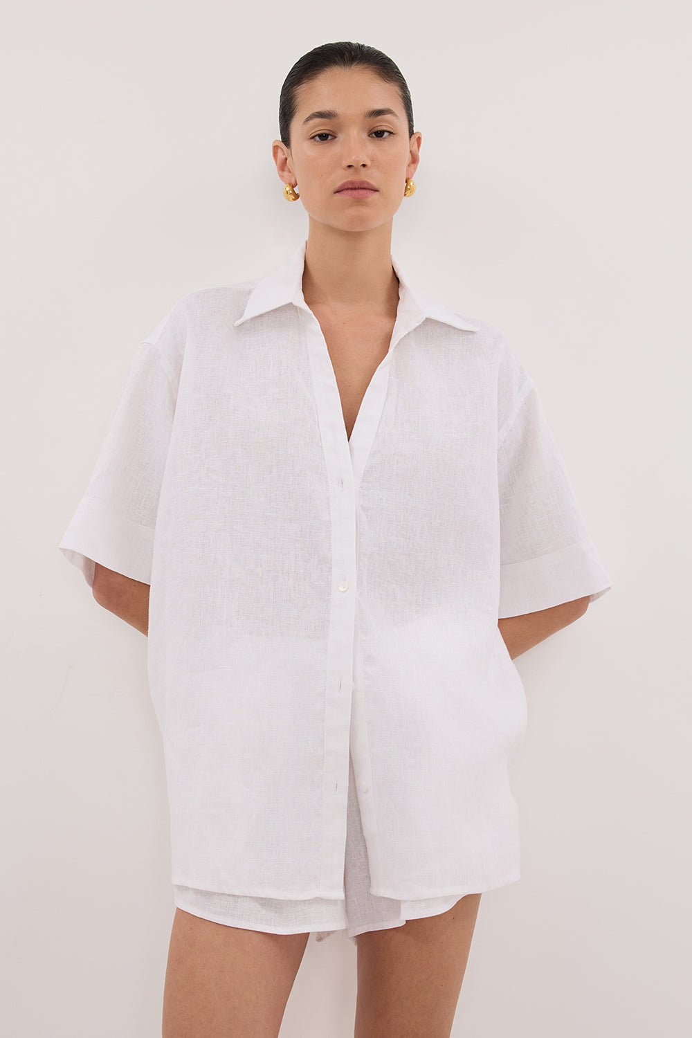 HELENA WHITE SHORT SLEEVE LINEN SHIRT