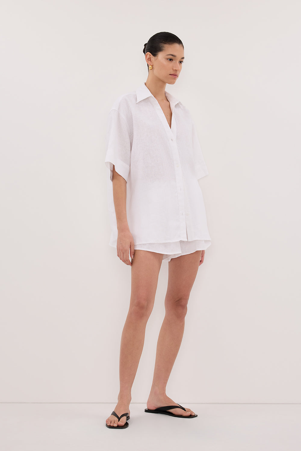 HELENA WHITE SHORT SLEEVE LINEN SHIRT