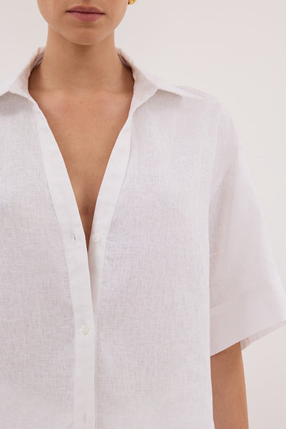 HELENA WHITE SHORT SLEEVE LINEN SHIRT