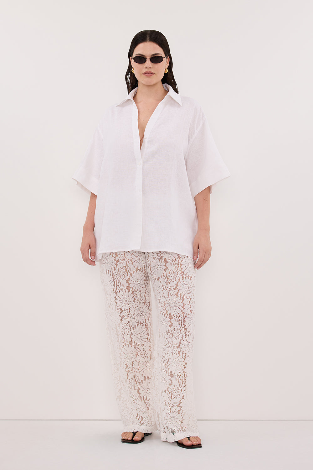 HELENA WHITE SHORT SLEEVE LINEN SHIRT