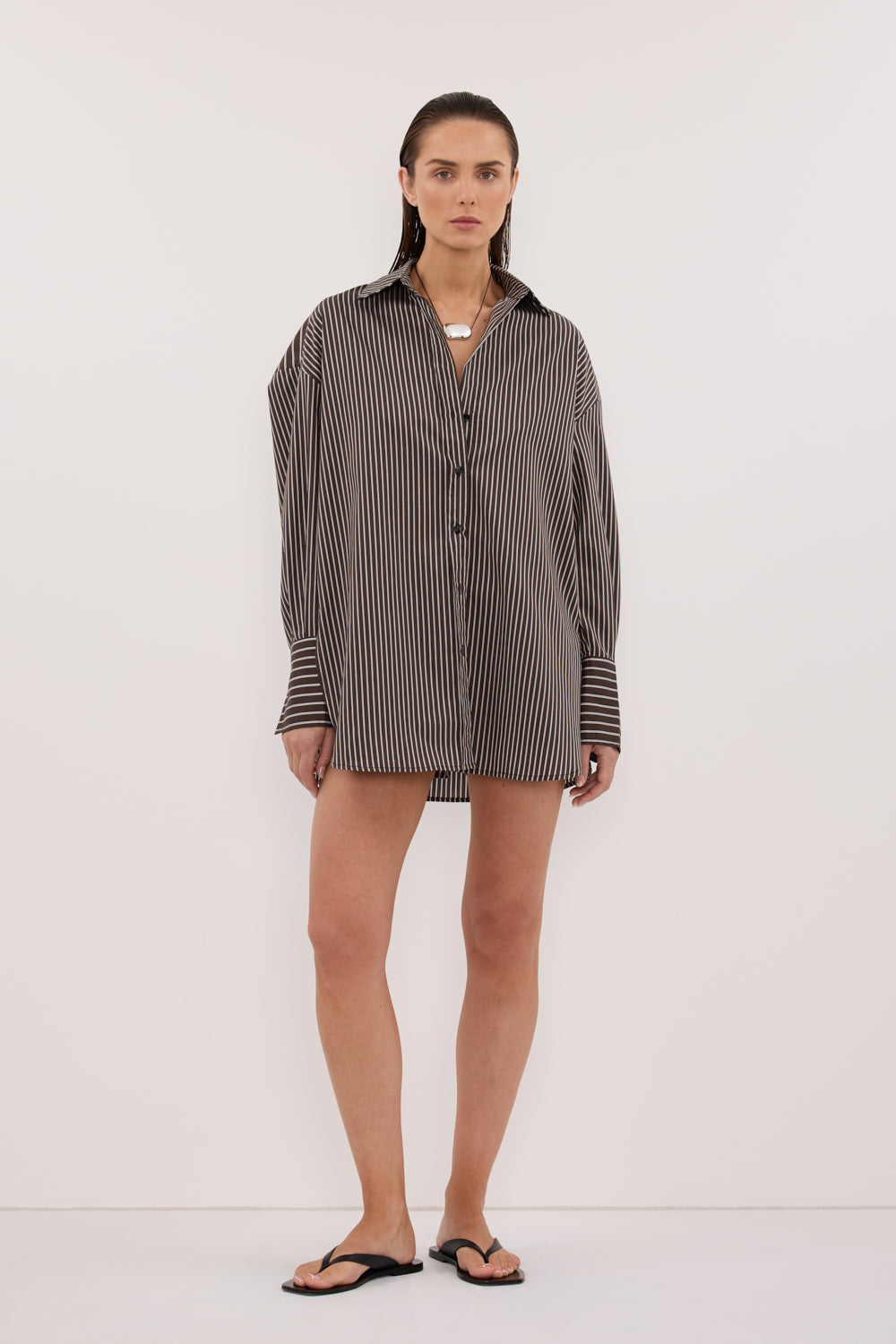 SABLE OVERSIZED BITTER CHOC SILK BLEND SHIRT