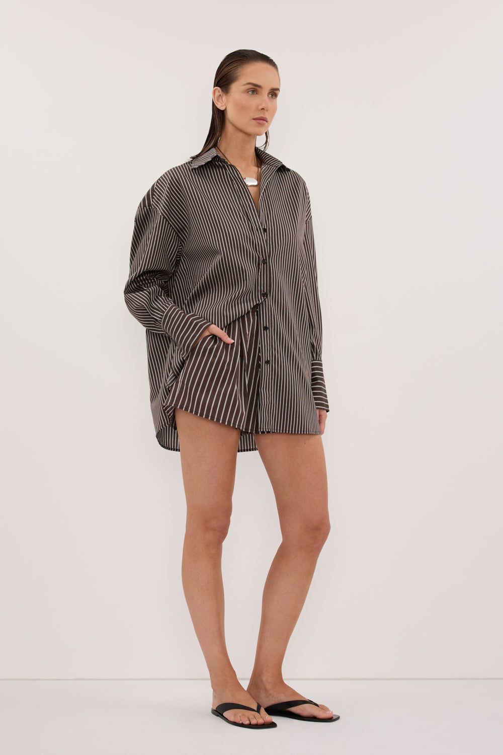 SABLE OVERSIZED BITTER CHOC SILK BLEND SHIRT
