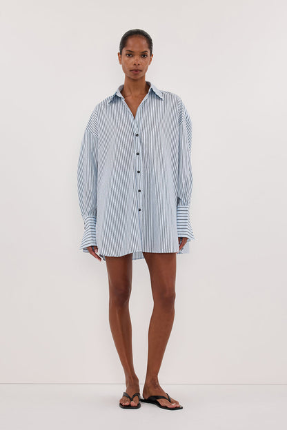 SABLE ICE BLUE OVERSIZED SILK BLEND SHIRT