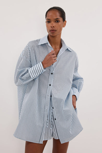 SABLE ICE BLUE OVERSIZED SILK BLEND SHIRT