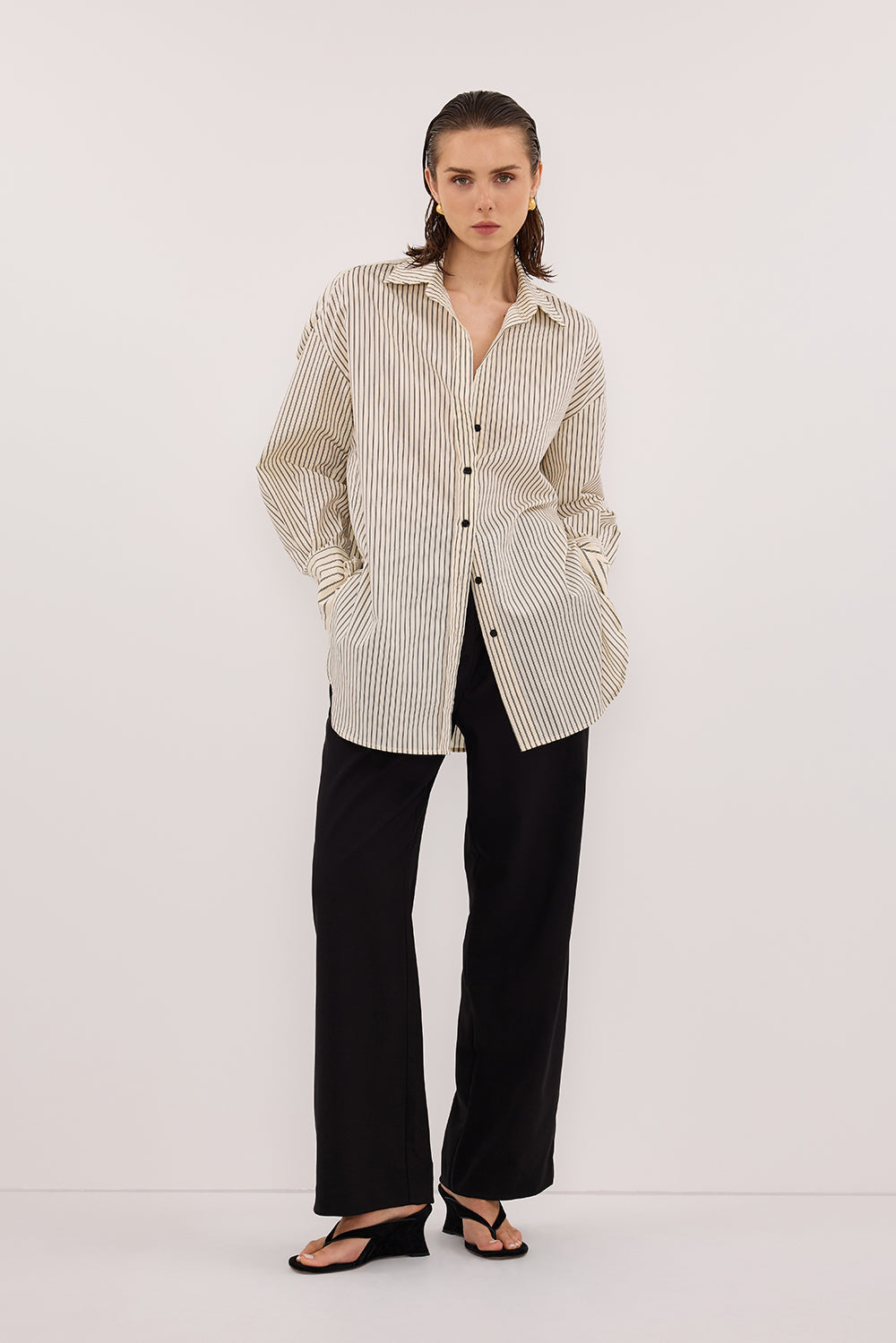 SABLE CREAM OVERSIZED SILK BLEND SHIRT