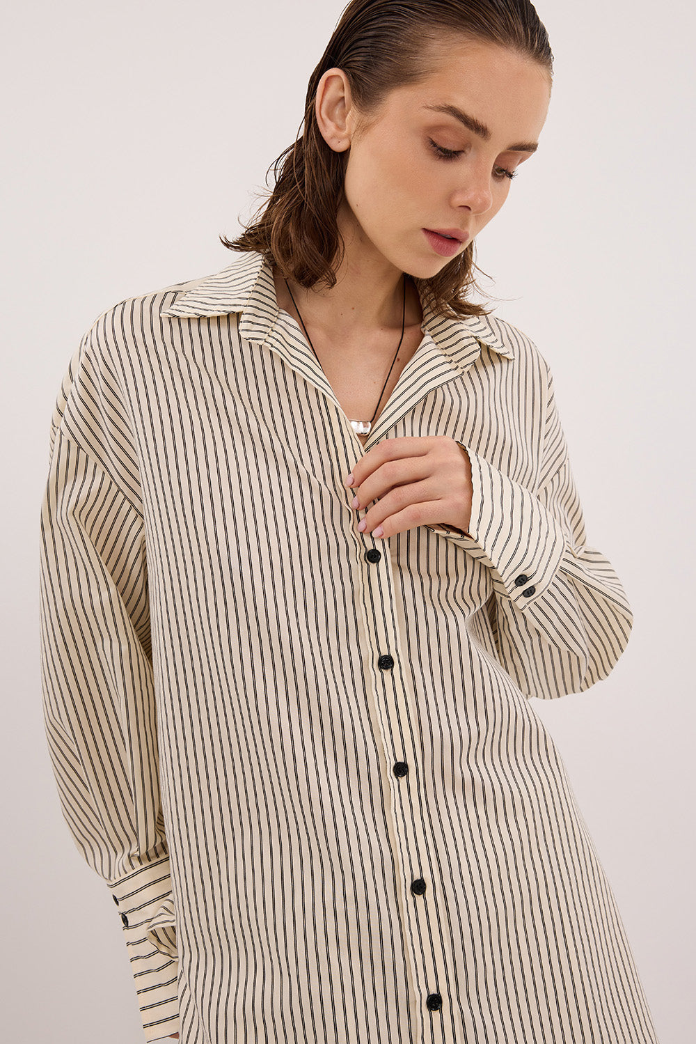 SABLE CREAM OVERSIZED SILK BLEND SHIRT