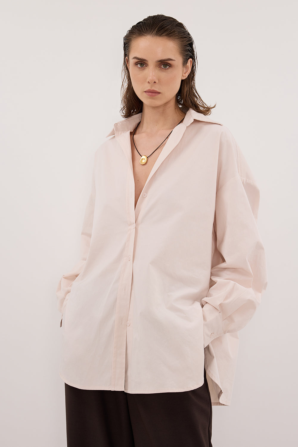 RAQUEL POWDER LONG SLEEVE COTTON POPLIN SHIRT