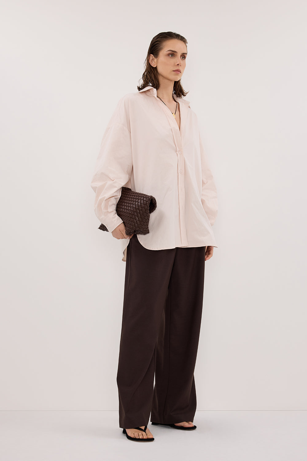 RAQUEL POWDER LONG SLEEVE COTTON POPLIN SHIRT