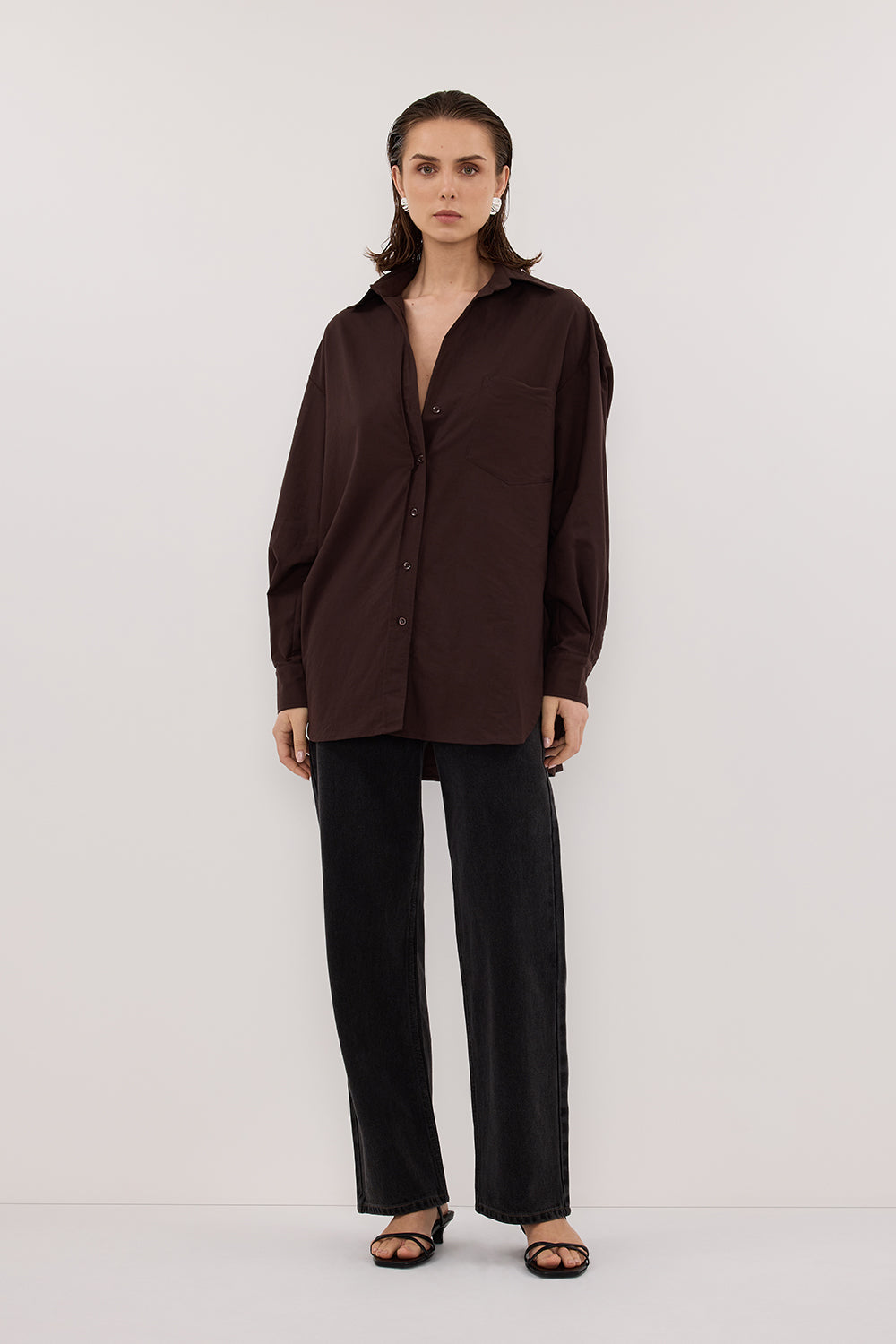 RHEA 2.0 BURNT CHOC OVERSIZED COTTON SHIRT