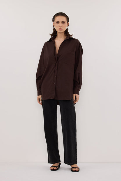 RHEA 2.0 BURNT CHOC OVERSIZED COTTON SHIRT