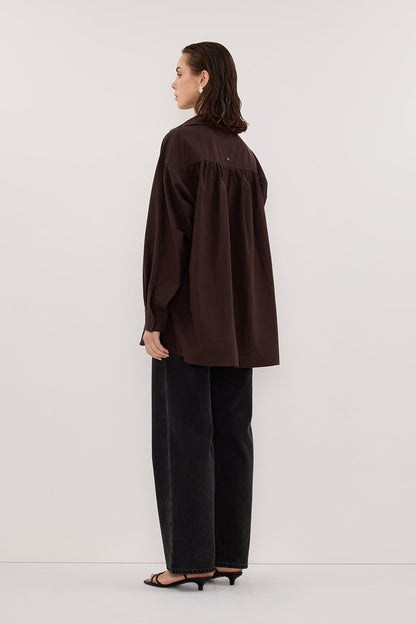 RHEA 2.0 BURNT CHOC OVERSIZED COTTON SHIRT