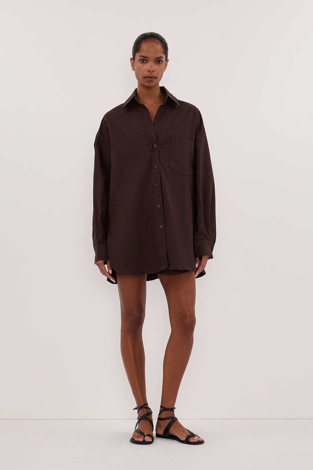 RHEA 2.0 BURNT CHOC OVERSIZED COTTON SHIRT