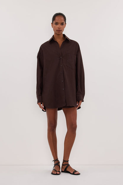 RHEA 2.0 BURNT CHOC OVERSIZED COTTON SHIRT
