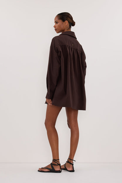 RHEA 2.0 BURNT CHOC OVERSIZED COTTON SHIRT
