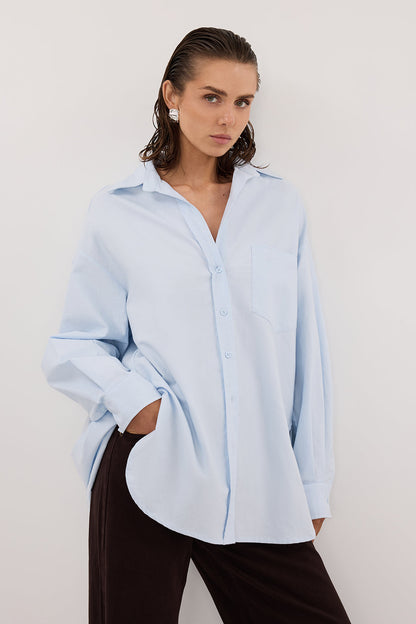 RHEA 2.0 ICE BLUE OVERSIZED COTTON SHIRT
