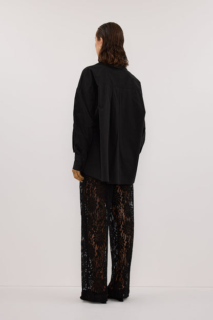 IRENE BLACK LONG SLEEVE NOTCH COLLAR SHIRT