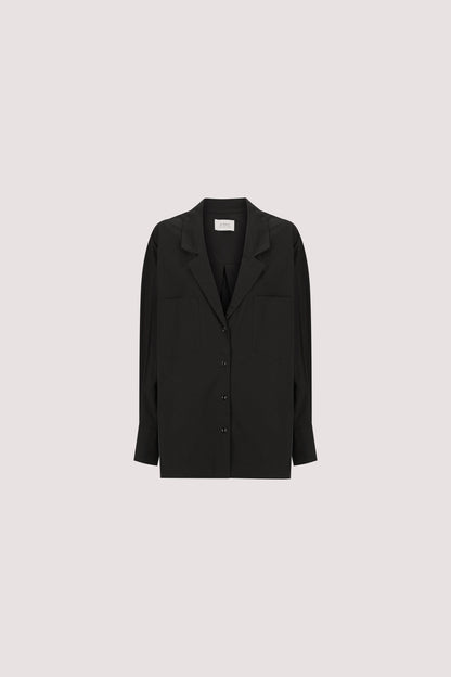 IRENE BLACK LONG SLEEVE NOTCH COLLAR SHIRT