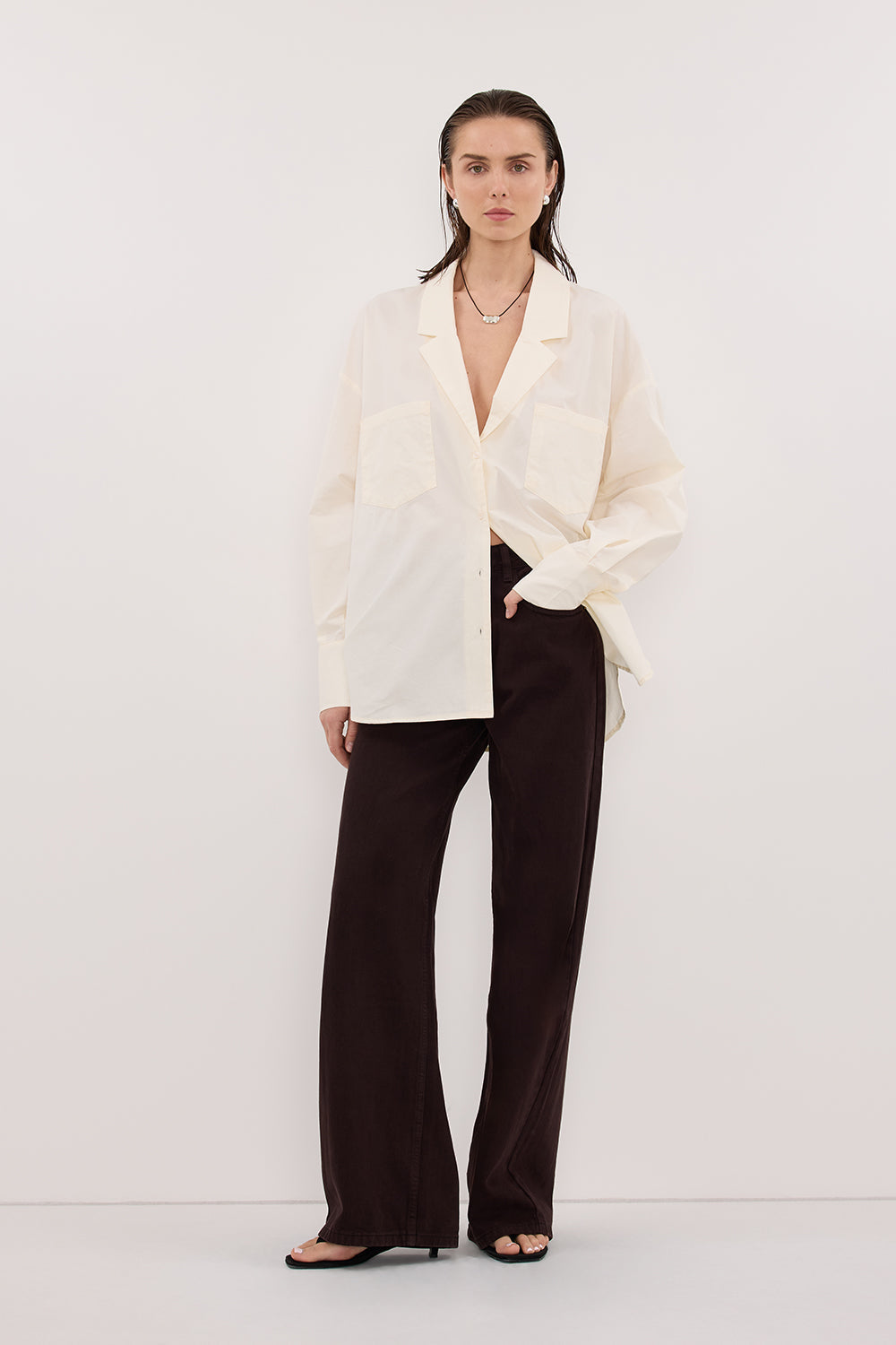 IRENE BUTTER LONG SLEEVE NOTCH COLLAR SHIRT
