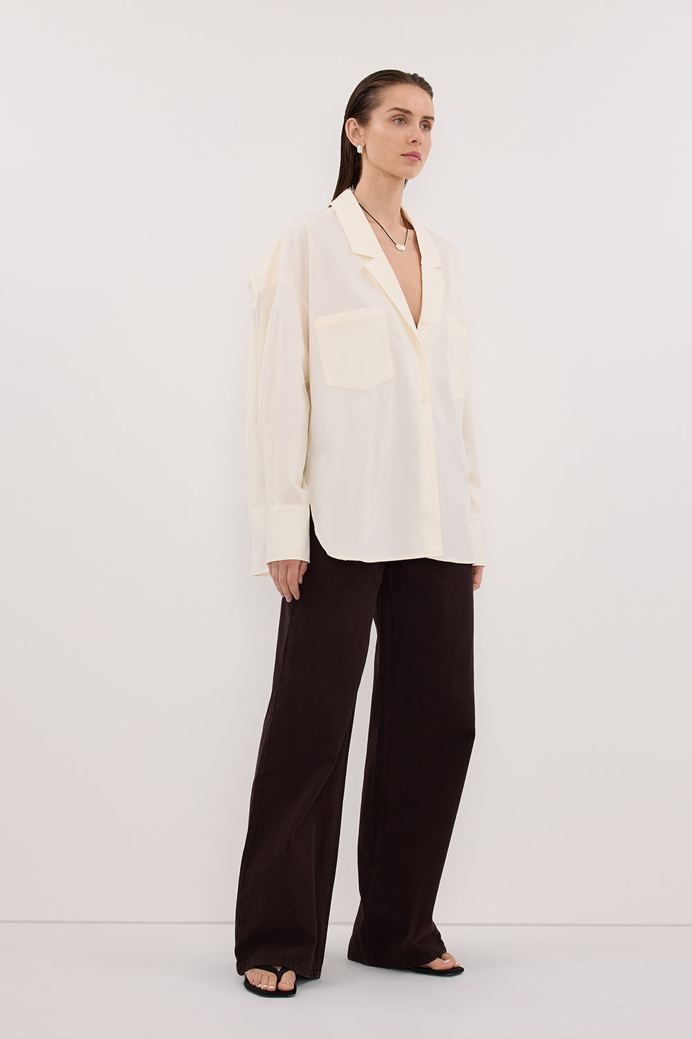 IRENE BUTTER LONG SLEEVE NOTCH COLLAR SHIRT