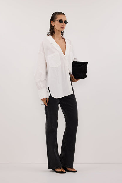 IRENE WHITE LONG SLEEVE NOTCH COLLAR SHIRT