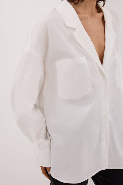 IRENE WHITE LONG SLEEVE NOTCH COLLAR SHIRT