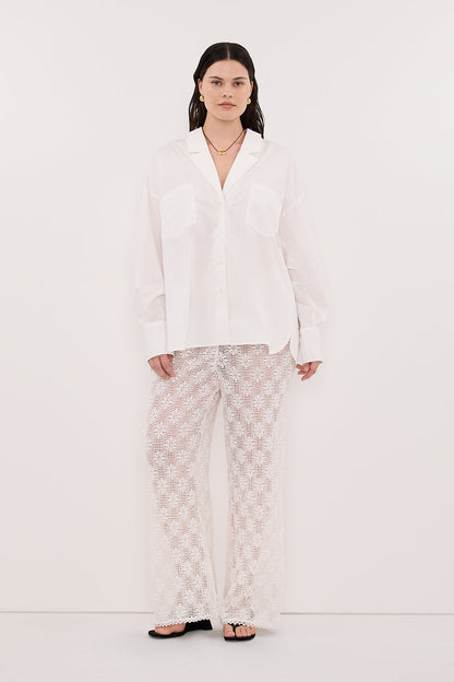 IRENE WHITE LONG SLEEVE NOTCH COLLAR SHIRT