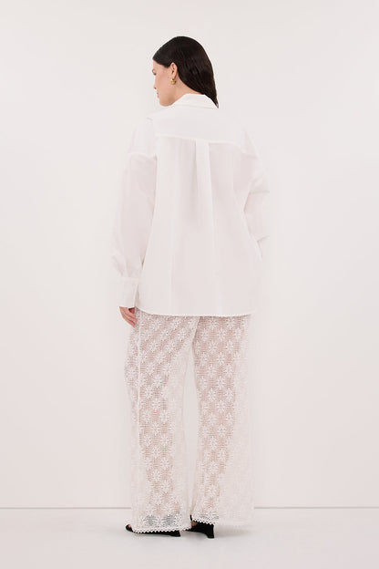 IRENE WHITE LONG SLEEVE NOTCH COLLAR SHIRT