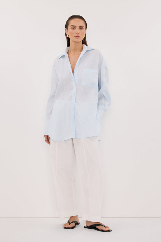 ELLIS ICE BLUE LONG SLEEVE LINEN SHIRT