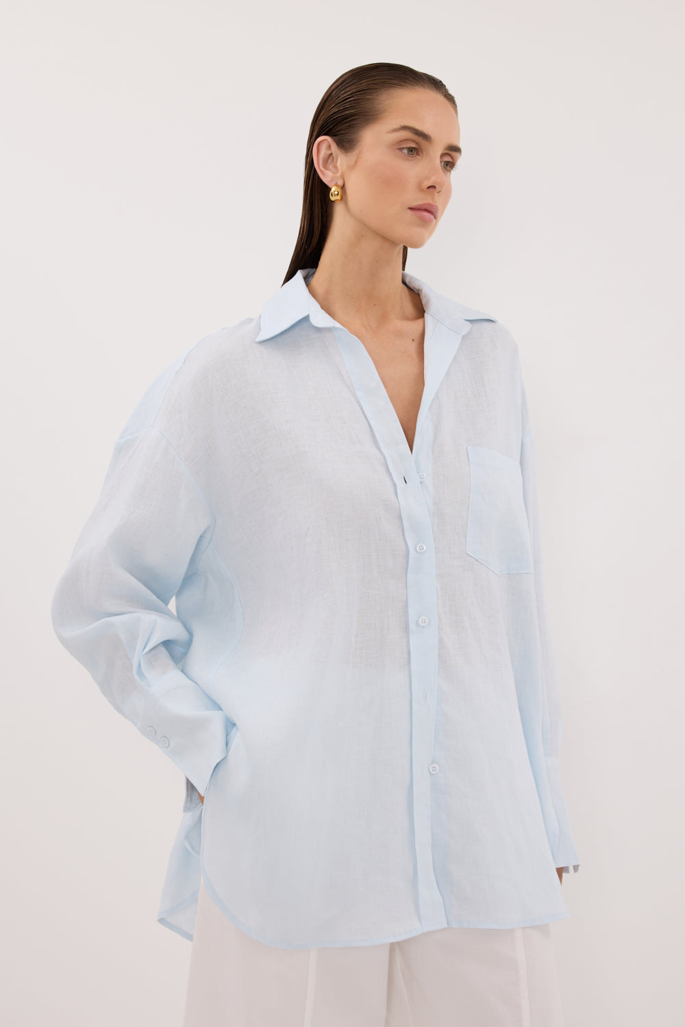 ELLIS ICE BLUE LONG SLEEVE LINEN SHIRT
