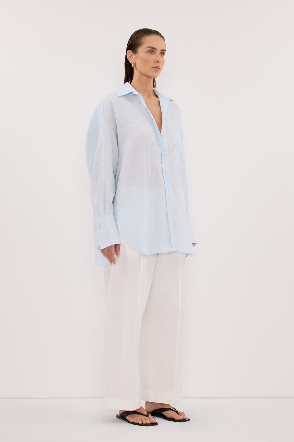 ELLIS ICE BLUE LONG SLEEVE LINEN SHIRT