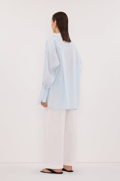 ELLIS ICE BLUE LONG SLEEVE LINEN SHIRT