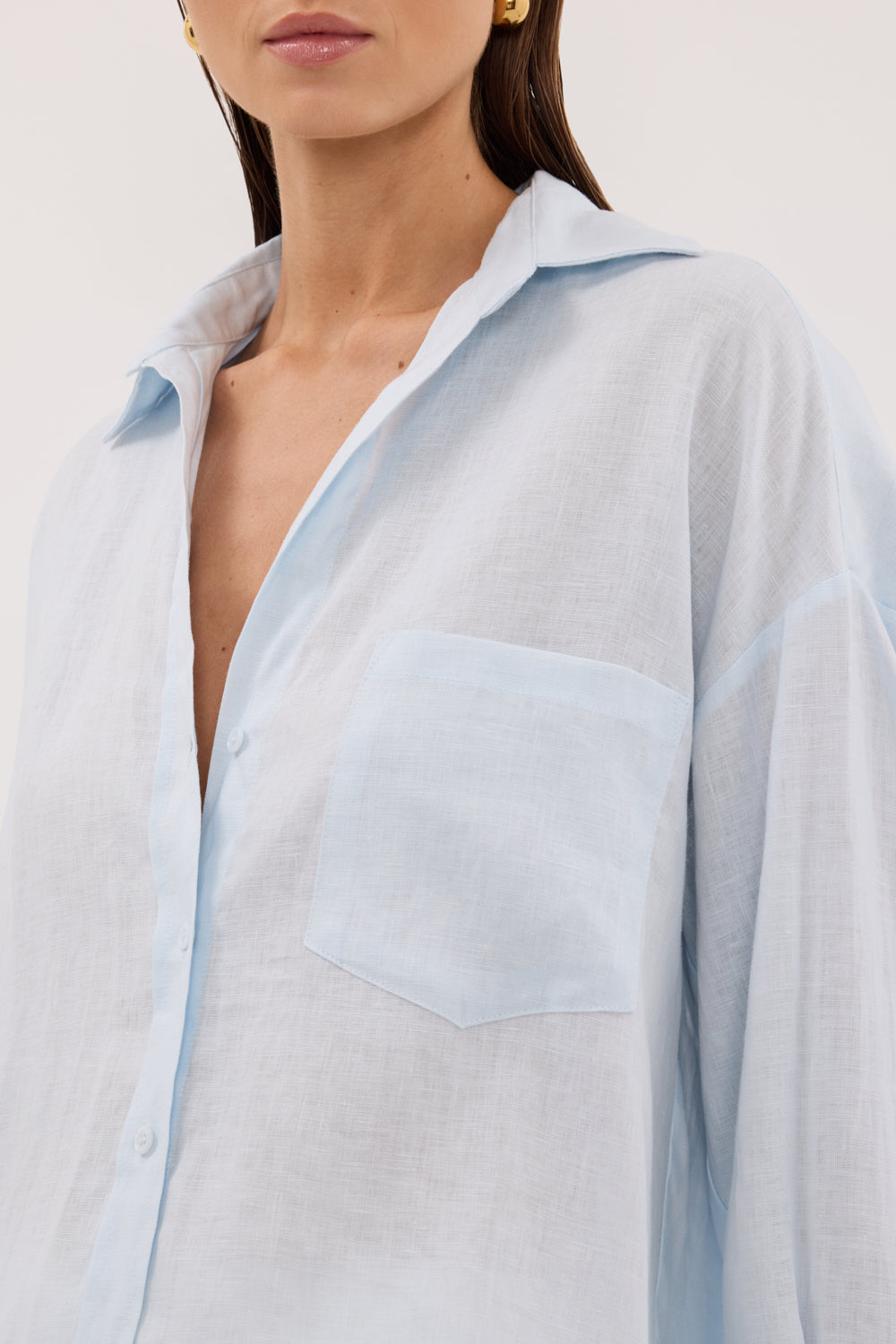 ELLIS ICE BLUE LONG SLEEVE LINEN SHIRT