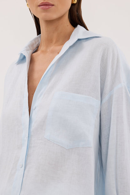 ELLIS ICE BLUE LONG SLEEVE LINEN SHIRT