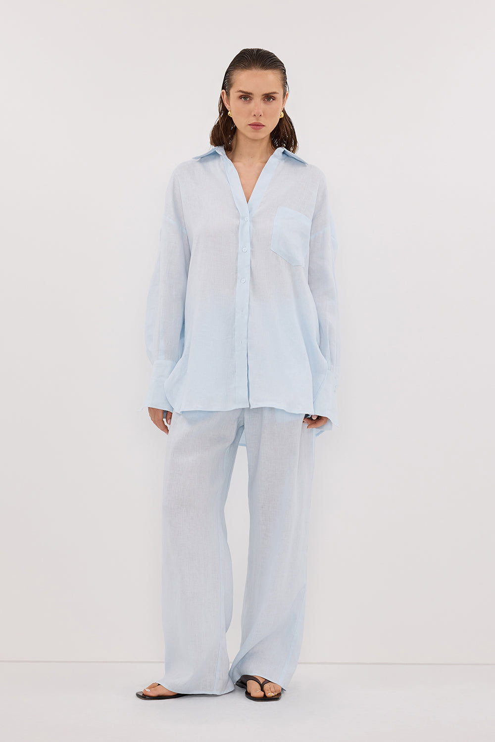 ELLIS ICE BLUE LONG SLEEVE LINEN SHIRT