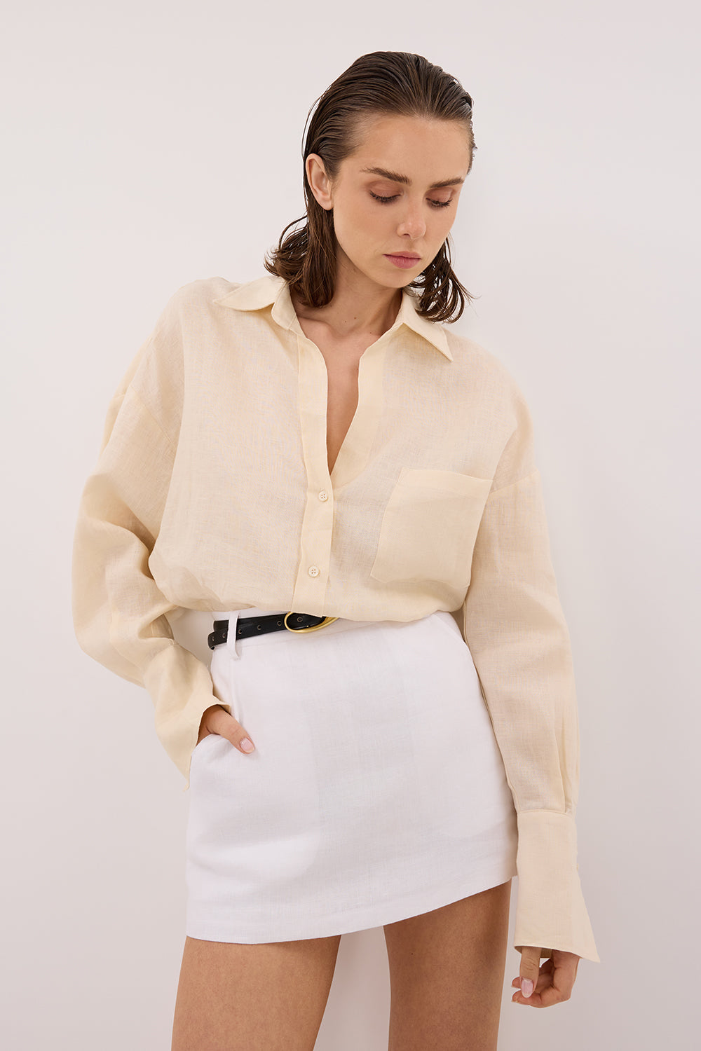 ELLIS SANDSTONE LONG SLEEVE LINEN SHIRT