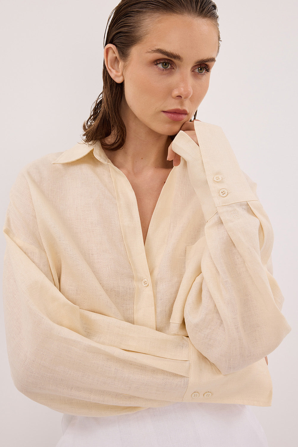 ELLIS SANDSTONE LONG SLEEVE LINEN SHIRT