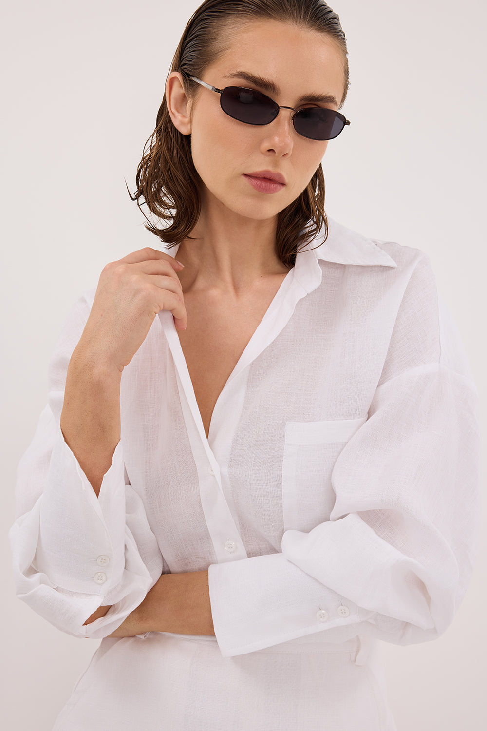 ELLIS WHITE LONG SLEEVE LINEN SHIRT