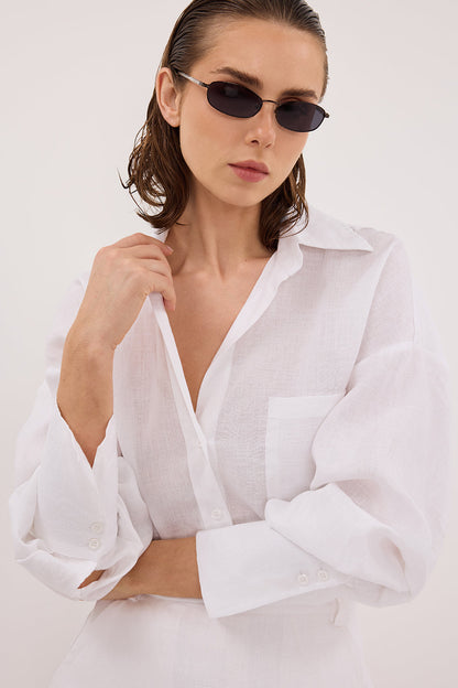 ELLIS WHITE LONG SLEEVE LINEN SHIRT