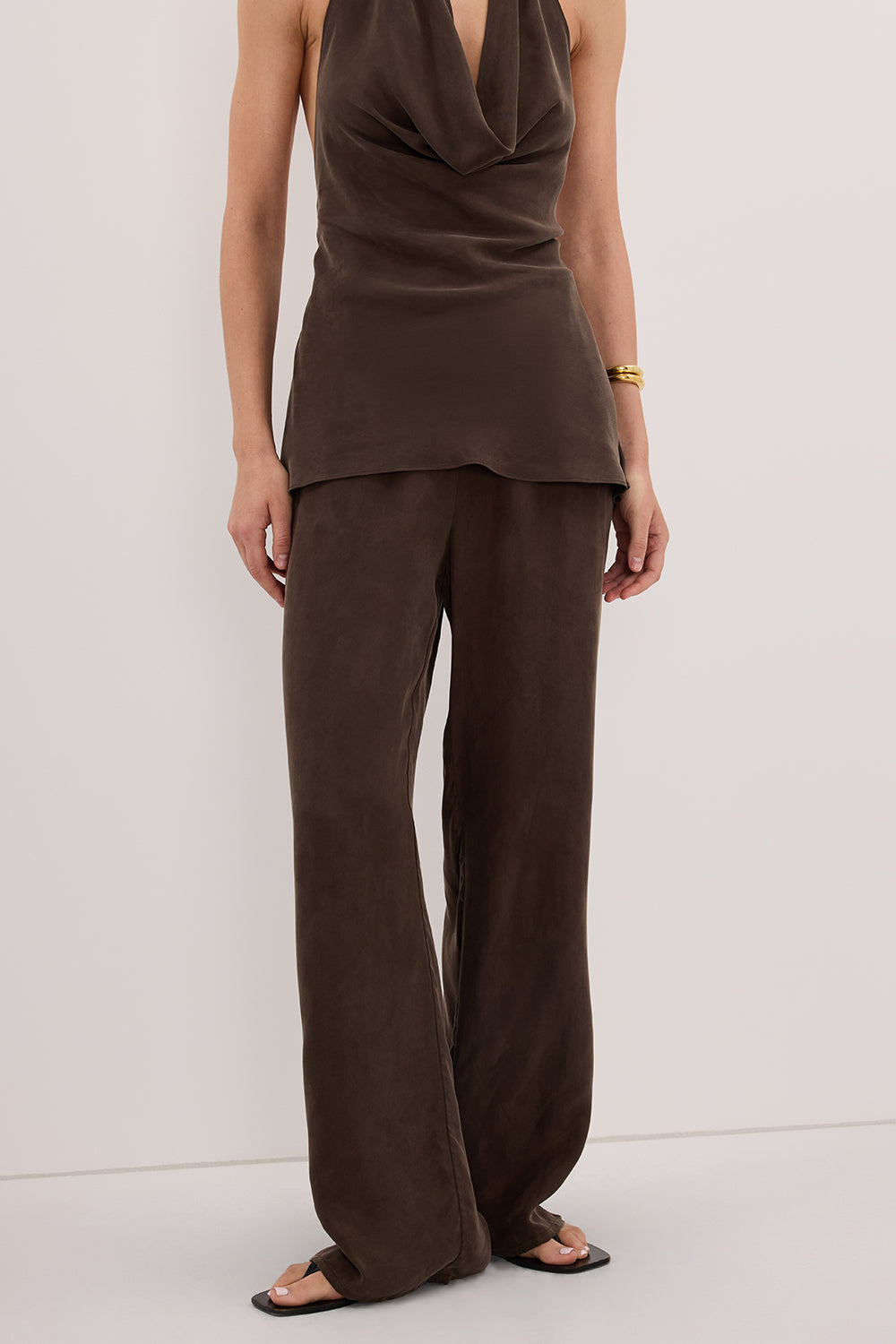 ADDIE BITTER CHOC CUPRO DRAWSTRING PANT