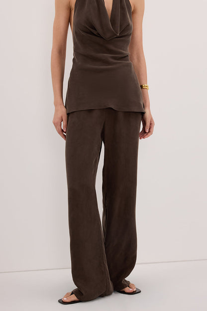 ADDIE BITTER CHOC CUPRO DRAWSTRING PANT