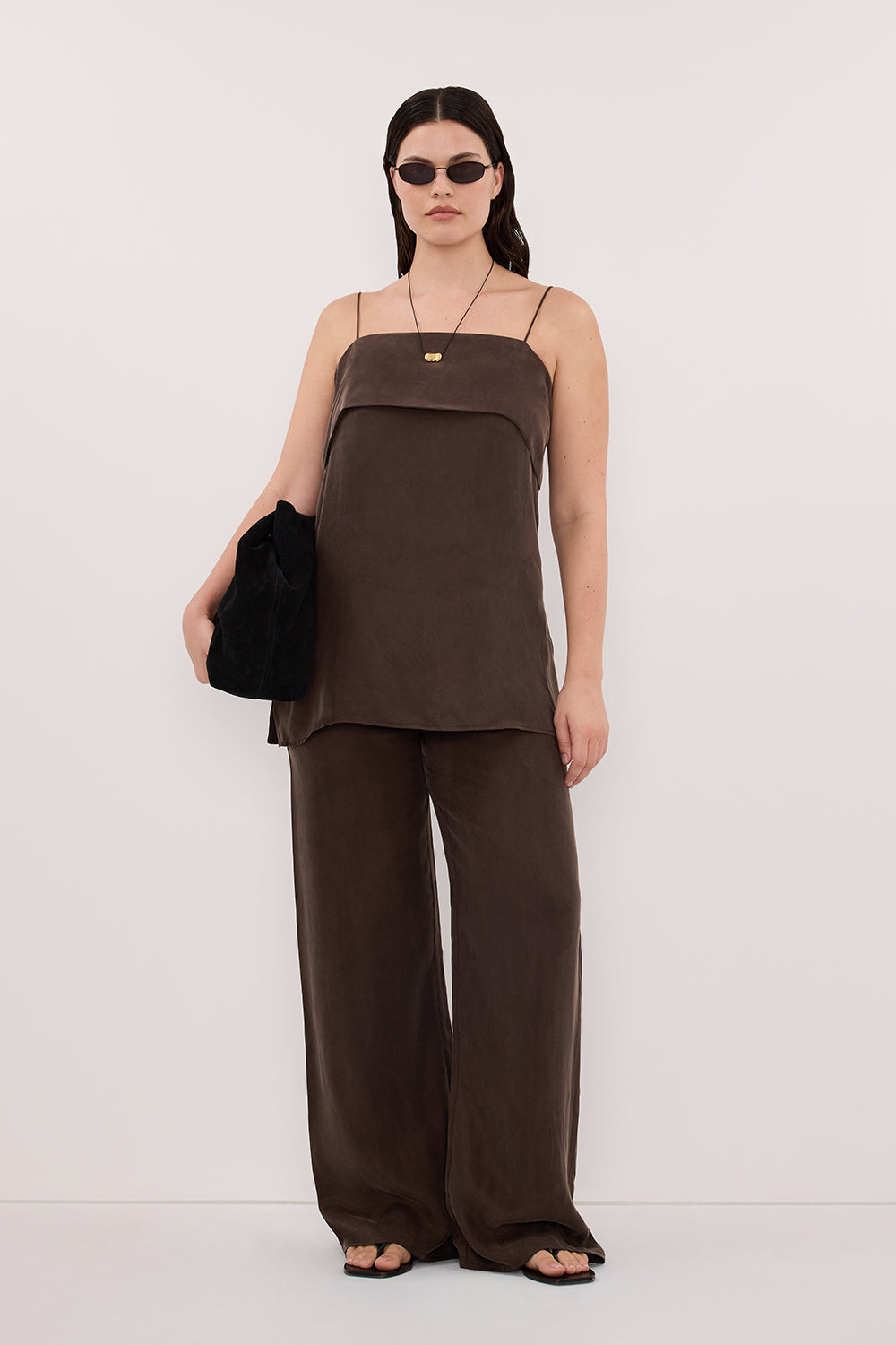 ADDIE BITTER CHOC CUPRO DRAWSTRING PANT