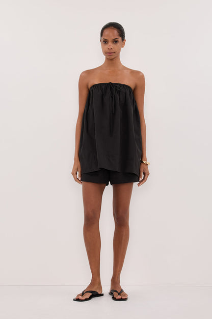 SOMMER BLACK STRAPLESS POPLIN TOP