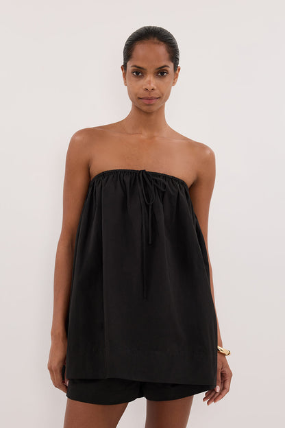 SOMMER BLACK STRAPLESS POPLIN TOP