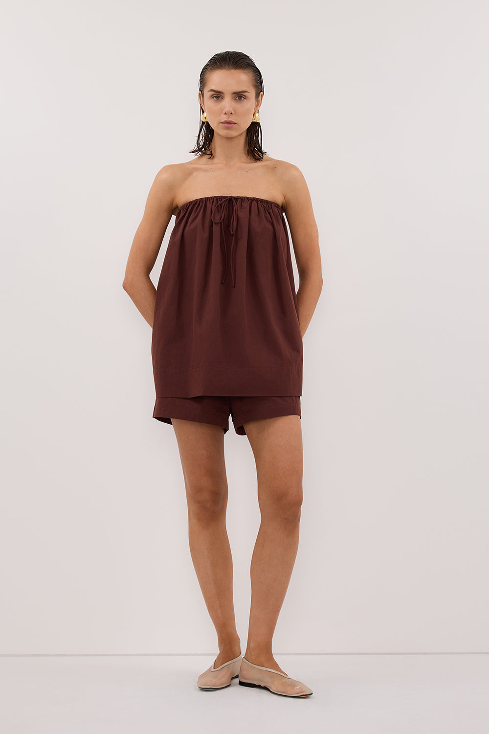SOMMER CINNAMON STRAPLESS POPLIN TOP