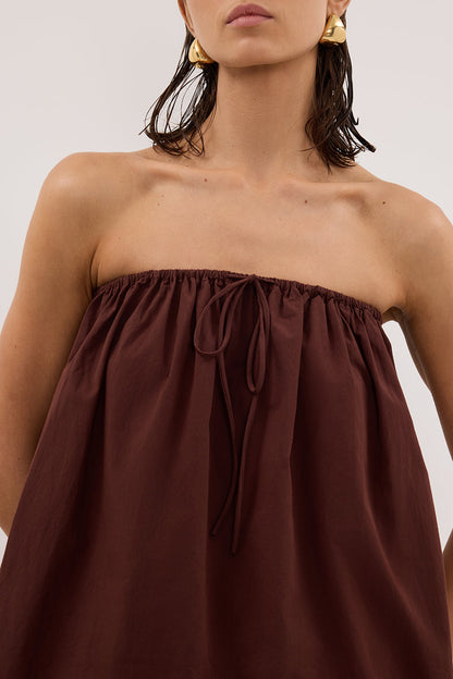 SOMMER CINNAMON STRAPLESS POPLIN TOP