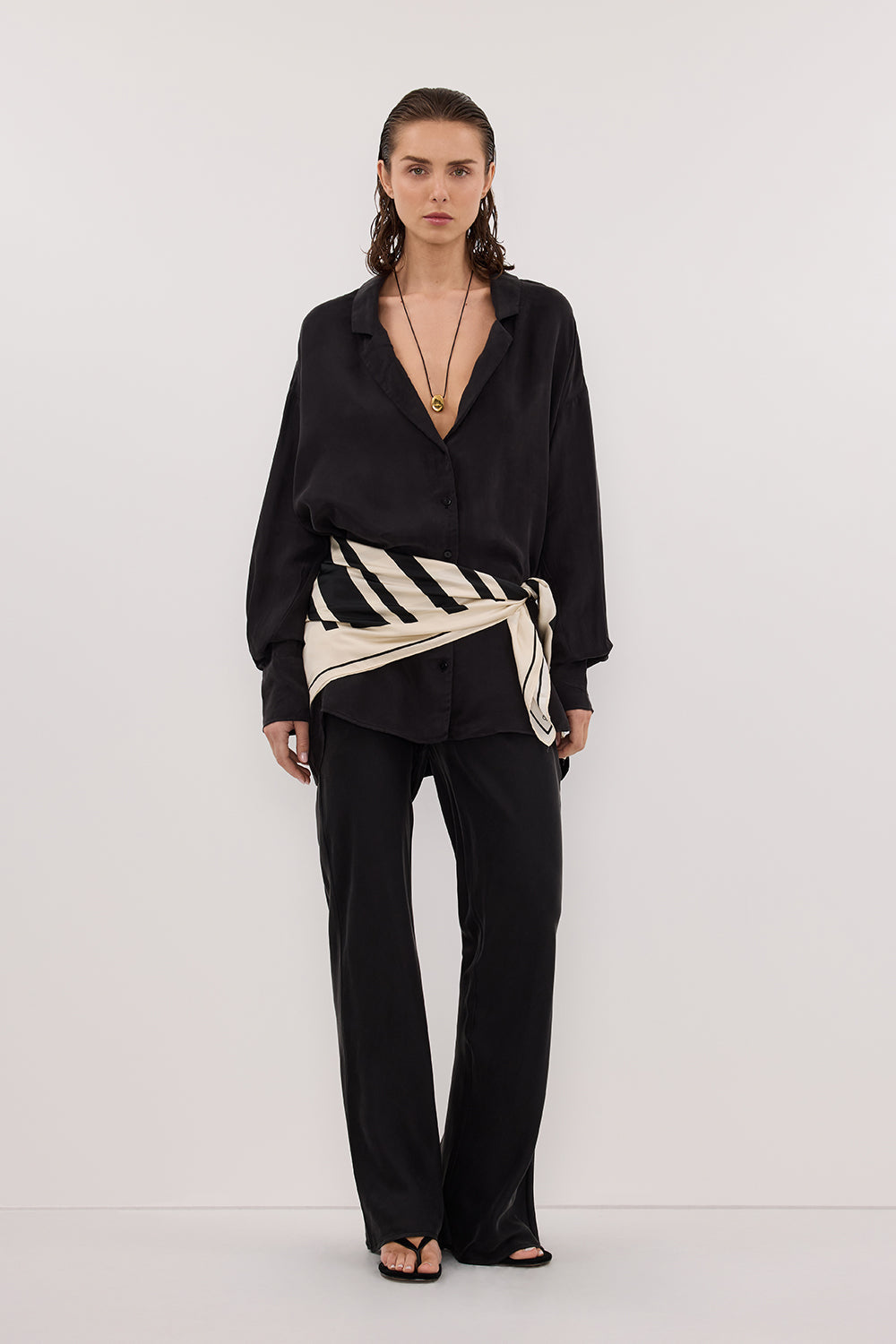 LUCILLE BLACK LONG SLEEVE CUPRO SHIRT
