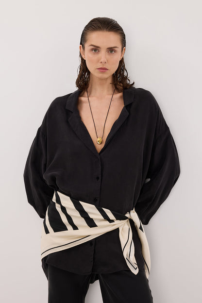 LUCILLE BLACK LONG SLEEVE CUPRO SHIRT