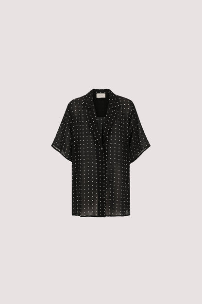 VANESSA BLACK OVERSIZED SHORT SLEEVE RESORT SHIRT